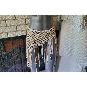 Vintage handmade Fishnet Beachy Boho Fringe cover up skirt or Top